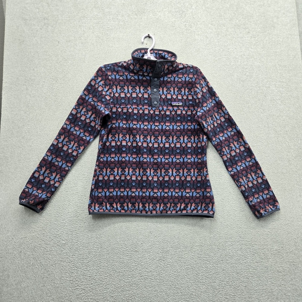 Patagonia Women Sweatshirt S Purple Cedar Mesa Stone Geometric Micro D Snap-T